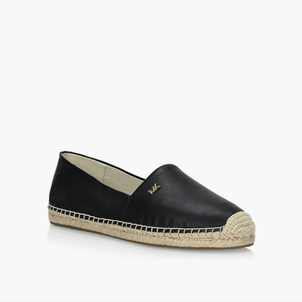 MICHAEL KORS Black Leather Kendrick Slip On Espadrilles Flats